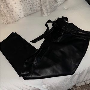 Loft faux leather tie front pants